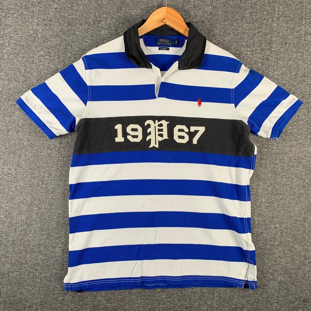 Polo Ralph Lauren Rugby Polo Men Large Striped 1967 Retro Short Sleeve